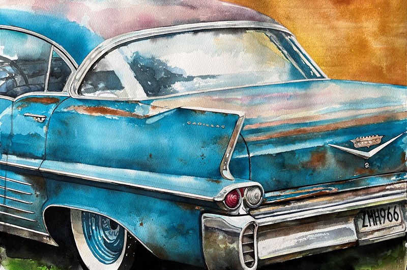 Cadillac, Överkalix. Akvarell 56 x 38