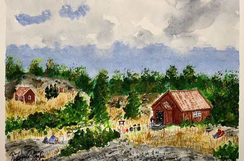 Väderskärs kapell i Tjust skärgård - akvarell 23 x 30,5 cm