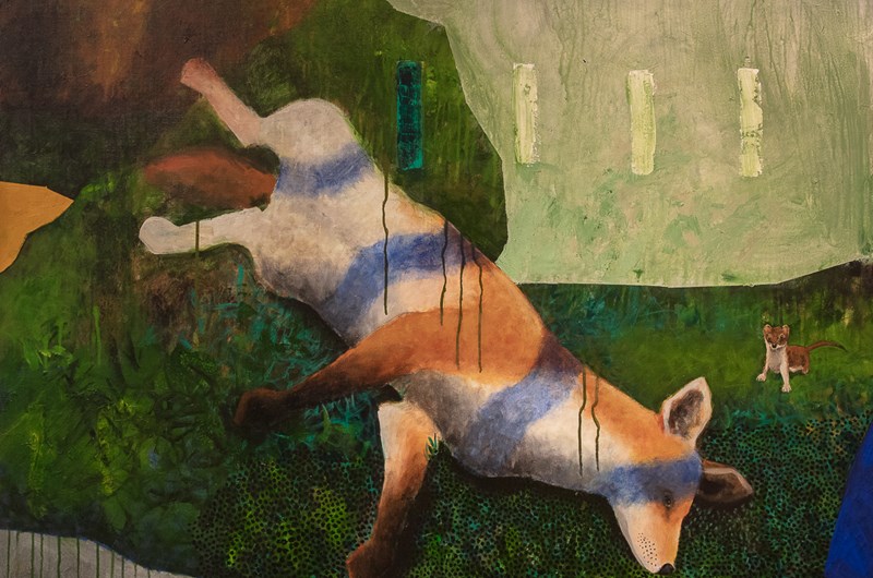 "Fox feeling blue", acrylic , 2022, 120x120cm