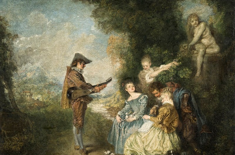 Antoine Watteau, Kärlekslektionen, ca 1716 – 1717. Olja på trä. Foto: Erik Cornelius/Nationalmuseum