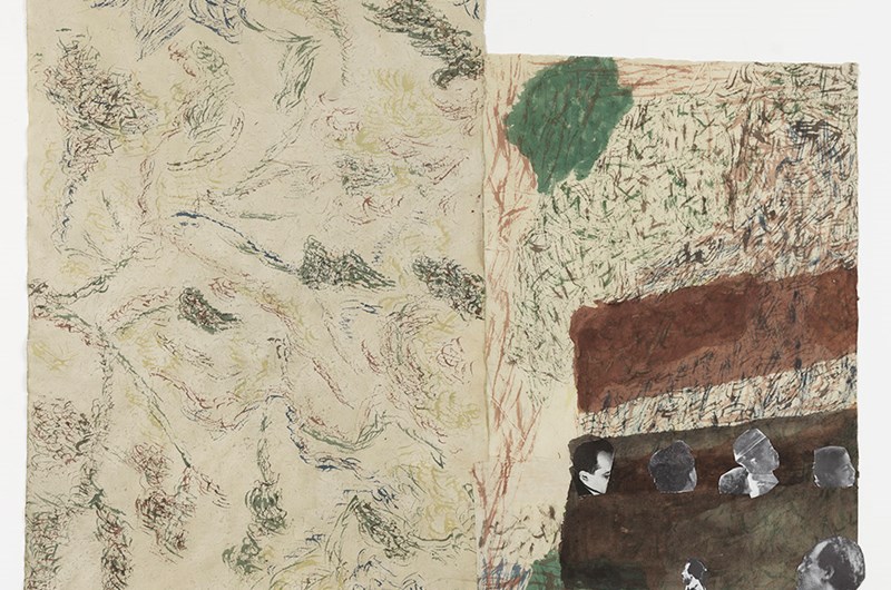 Jockum Nordström, Suset i skogen, 2022. Vattenfärg på papper, kollage. Foto: Per-Erik Adamsson