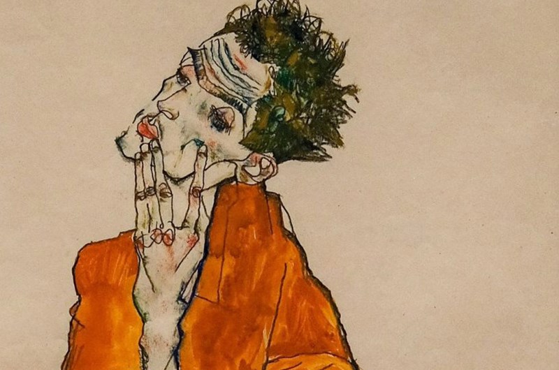 Egon Schiele, Self portrait in orange jacket.1913. Albertina Museum, Wien