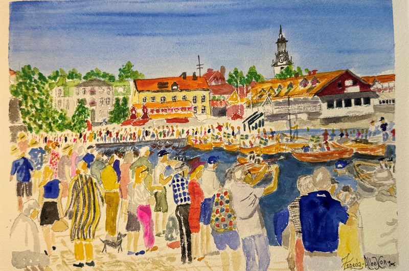 Åskådarna på Hasselörodden, Västervik 20.juli.2022, akvarell 