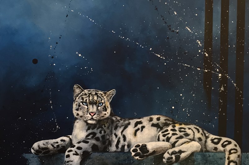 Snöleoparden, akryl på duk, 100x100 cm