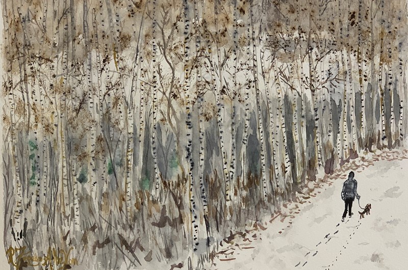 The Daily Morning Walk - akvarell 23 x 30,5 cm